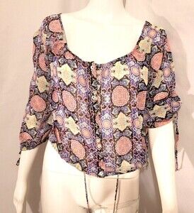Olsenboye Boho Peasant Sheer Crop Top - Size  M